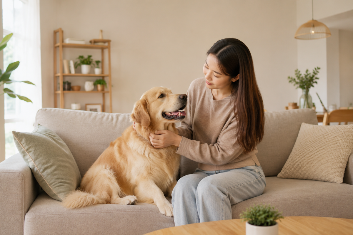 Chủ nuôi kiểm tra không gian sống và thú cưng để tìm nguồn mùi hôi trong nhà