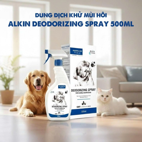 Alkin Deodorizing Spray không chỉ khử mùi hôi mà còn là giải pháp sát trùng chuồng chó bị ghẻ an toàn.