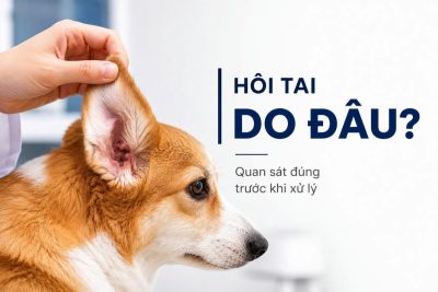 Ảnh đại diện mô tả thao tác lật vành tai kiểm tra nguyên nhân chó mèo bị hôi tai tại nhà.