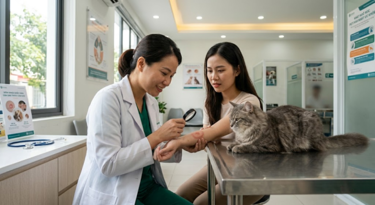 Nấm da chó mèo lây sang người gây bệnh hắc lào qua tiếp xúc trực tiếp