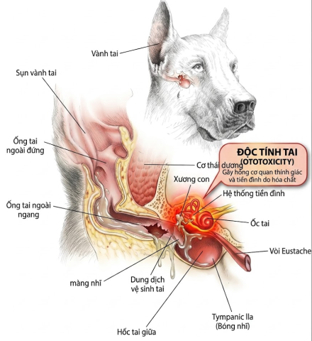 Nguy cơ độc tính tai (Ototoxicity) khi dung dịch rửa lọt qua màng nhĩ thủng.