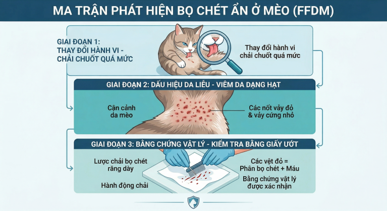 Ma trận 3 bước chẩn đoán và nhận diện bọ chét mèo ẩn danh