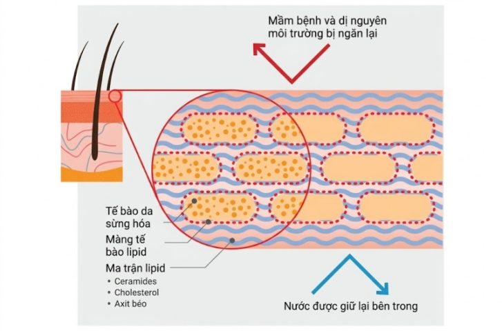 Sơ đồ cấu trúc các lớp da và hàng rào bảo vệ biểu bì ở chó mèo