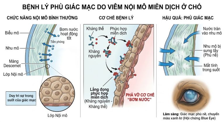 Cơ chế phù nề giác mạc do tắc nghẽn lớp nội mô ở chó.