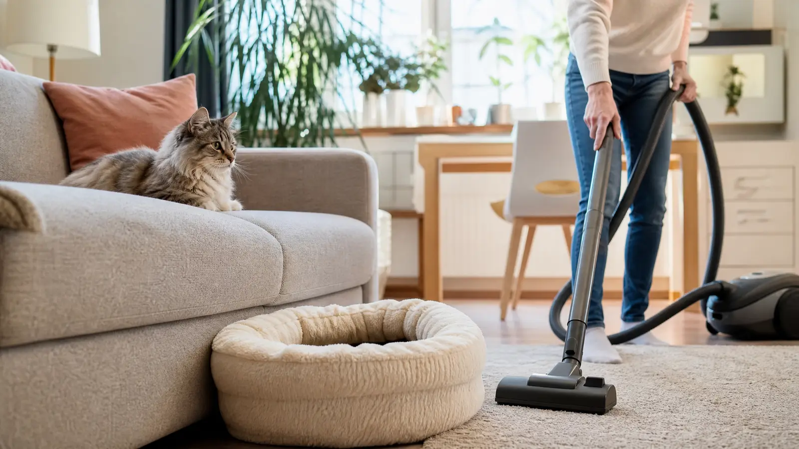 Hút bụi thảm và khu vực thú cưng thường nằm để kiểm soát bọ chét trong môi trường
