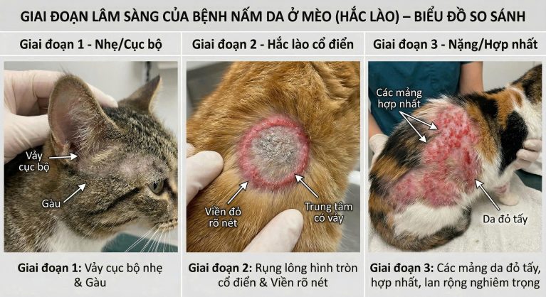 Các giai đoạn phát triển của nấm da chó mèo