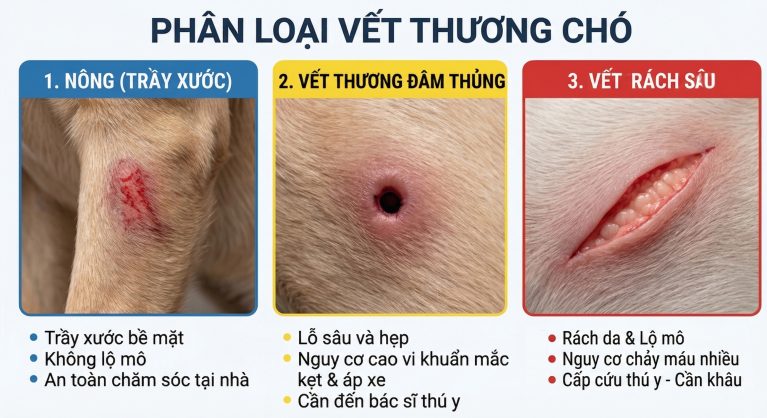 Bảng chẩn đoán và phân loại mức độ vết thương hở ở chó mèo