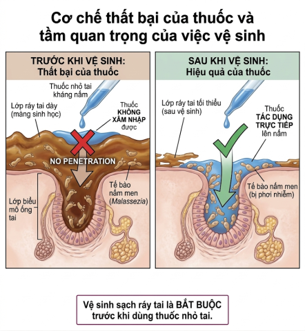Sơ đồ màng sinh học bã nhờn cản trở thuốc kháng nấm.