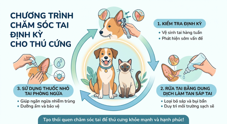 Vòng lặp vệ sinh và tầm soát phòng ngừa bệnh tai chó mèo.