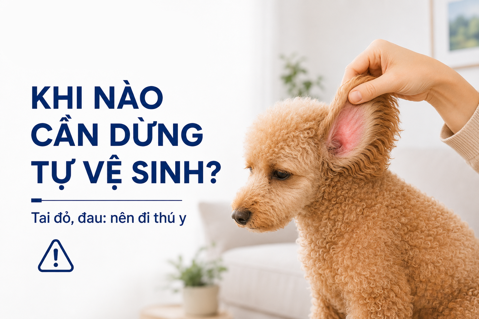 Vành tai chó Poodle sưng đỏ là dấu hiệu cảnh báo cần thăm khám thú y thay vì tiếp tục tự vệ sinh tại nhà.