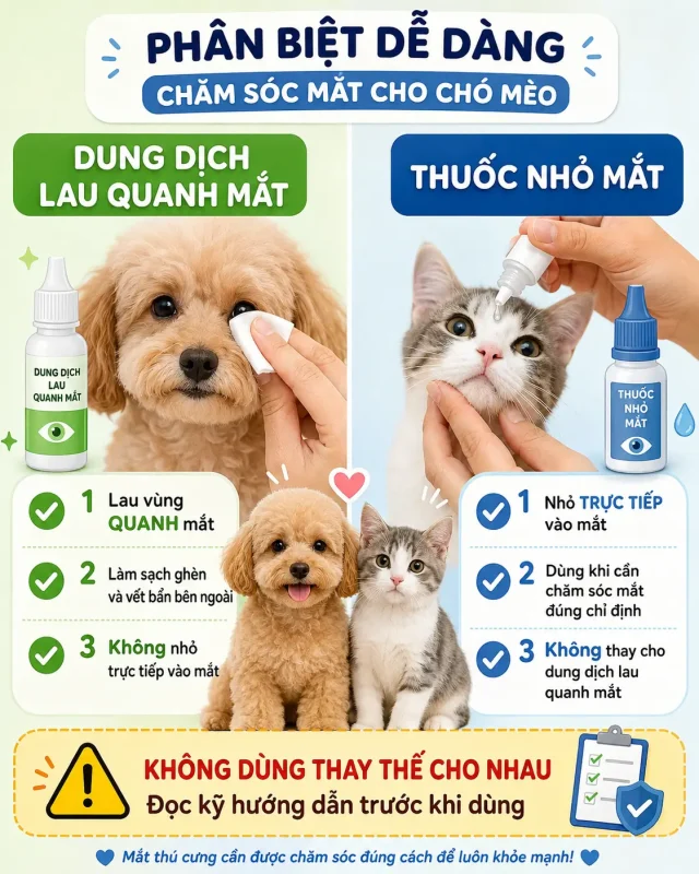phân biệt dung dịch lau quanh mắt và thuốc nhỏ mắt chó mèo