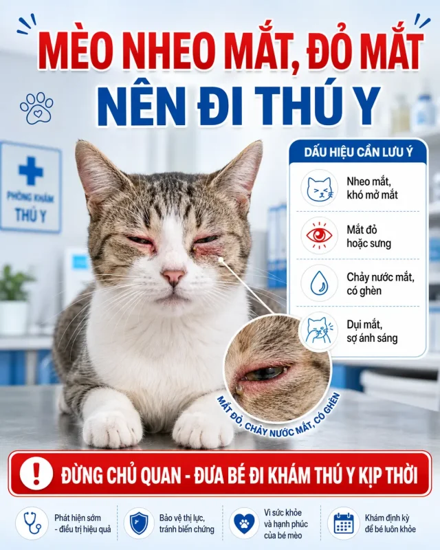 Đưa chó mèo đi kiểm tra khi mắt có dấu hiệu đỏ hoặc khó chịu.