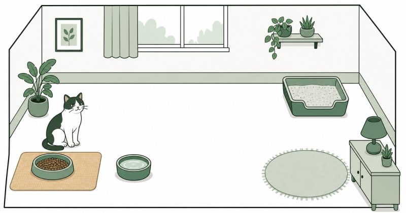 Nhà nhiều mèo có các khu ăn, nghỉ, leo cao và đi vệ sinh tách biệt.